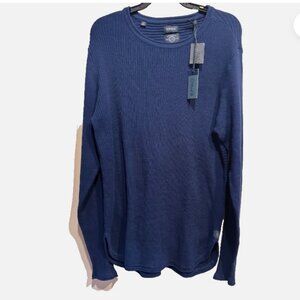 Buffalo David Bitton Mens Sweater Dark Blue Crew Neck Pullover $88 Curved Hem LG
